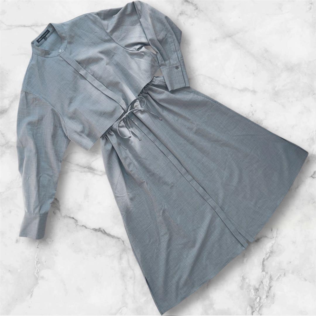 極美品 23区 38M 24AW マットクロス シャツワンピース　ライトグレー