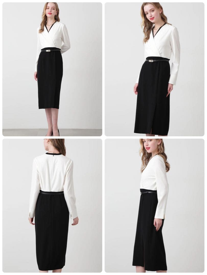 ピンキーアンドダイアン　バイカラーワンピース　オフホワイト×ブラック　タグ付新品