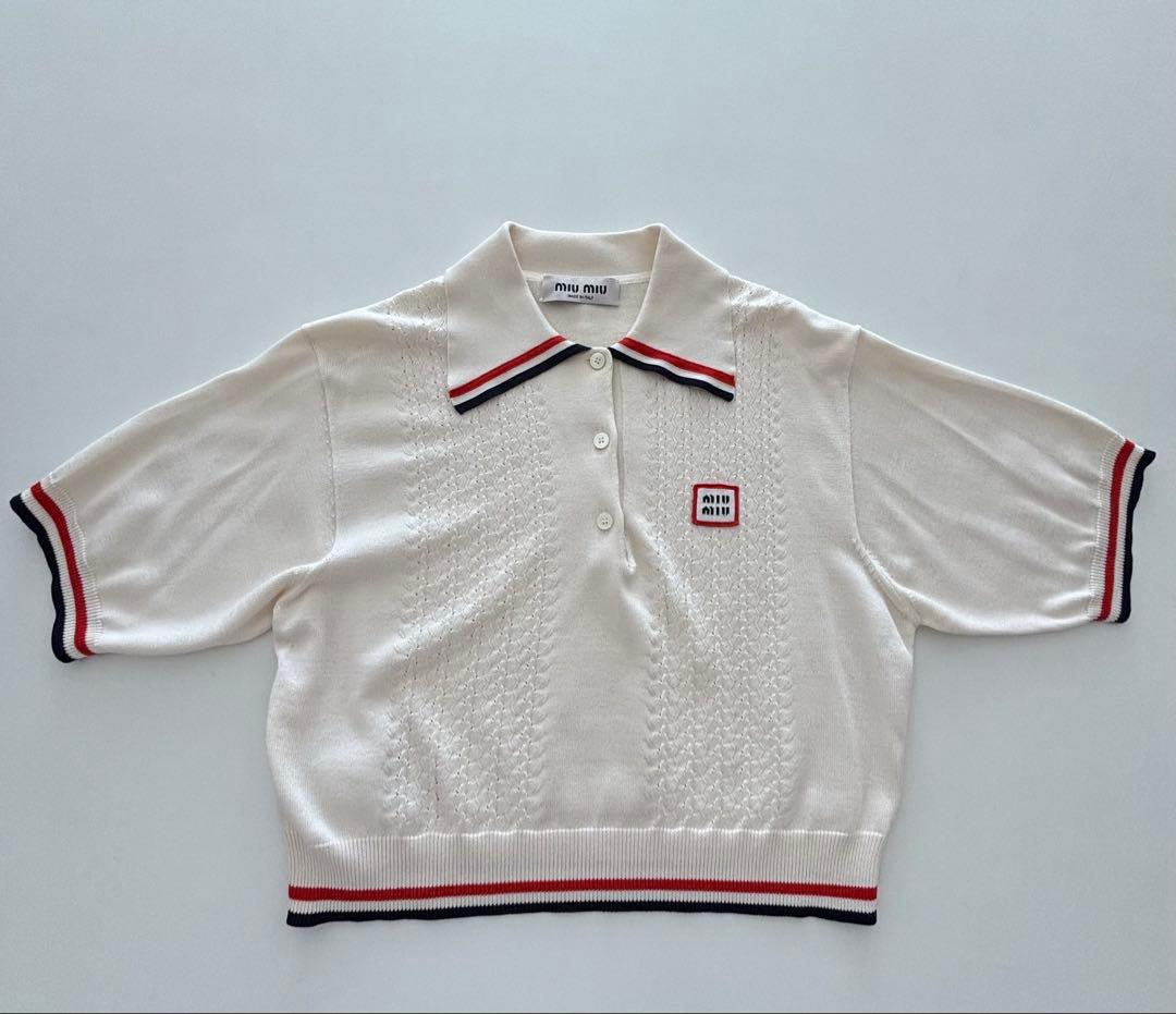 m.ha 　　MIU MIU ホワイト 半袖ポロシャツ