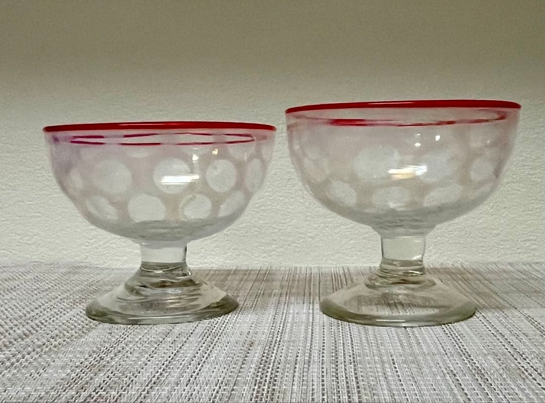 氷コップ 水玉紋様 赤 アンティーク 大正ロマン②