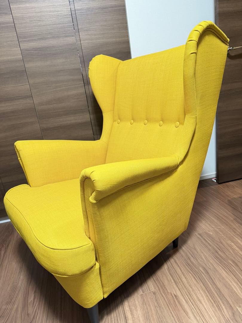 HM0812IKEA ストランドモン イエロー ウィングチェアオットマン付