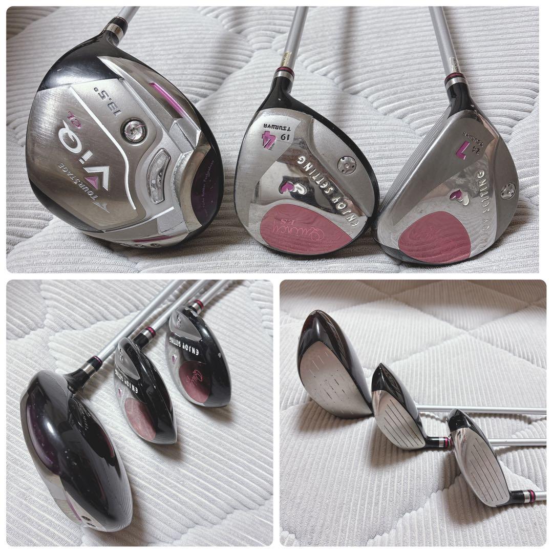 レディース 9本 ！入門ゴルフクラブセット ピンク赤系 ViQ LINKS