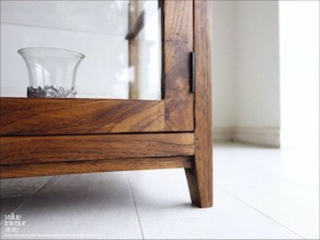 【10000000】チーク総無垢 ガラスパンケース’80W キャビネット