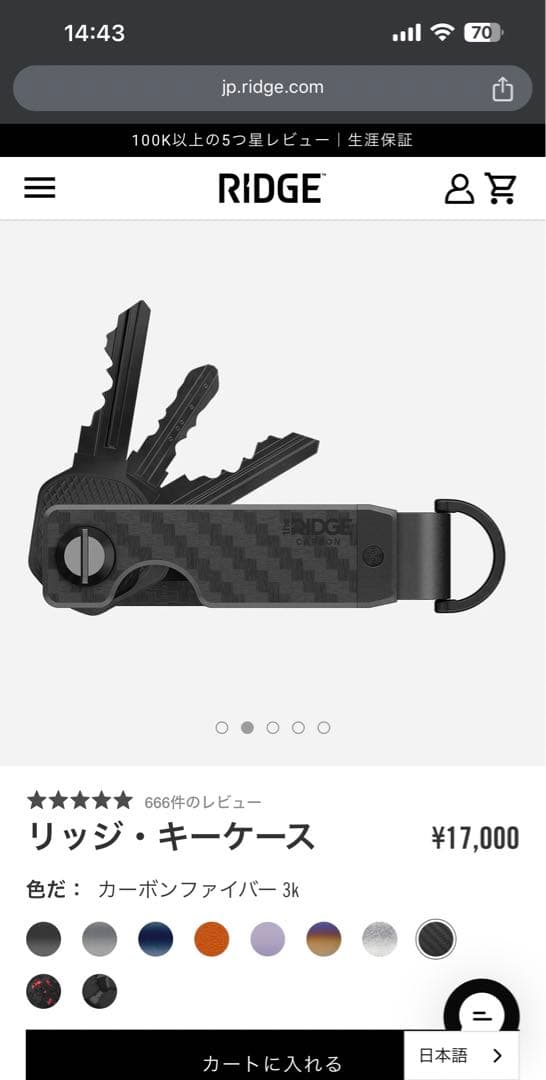 the RIDGE リッジ・キーケース カーボンファイバー 3k
