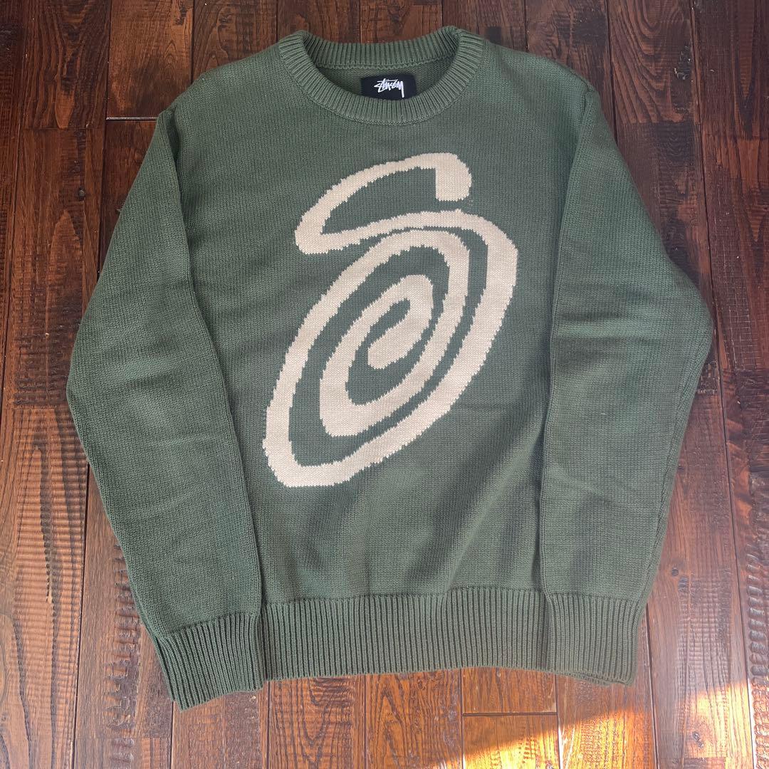 正規品✨　stussy curly s sweater ニット オリーブグリーン