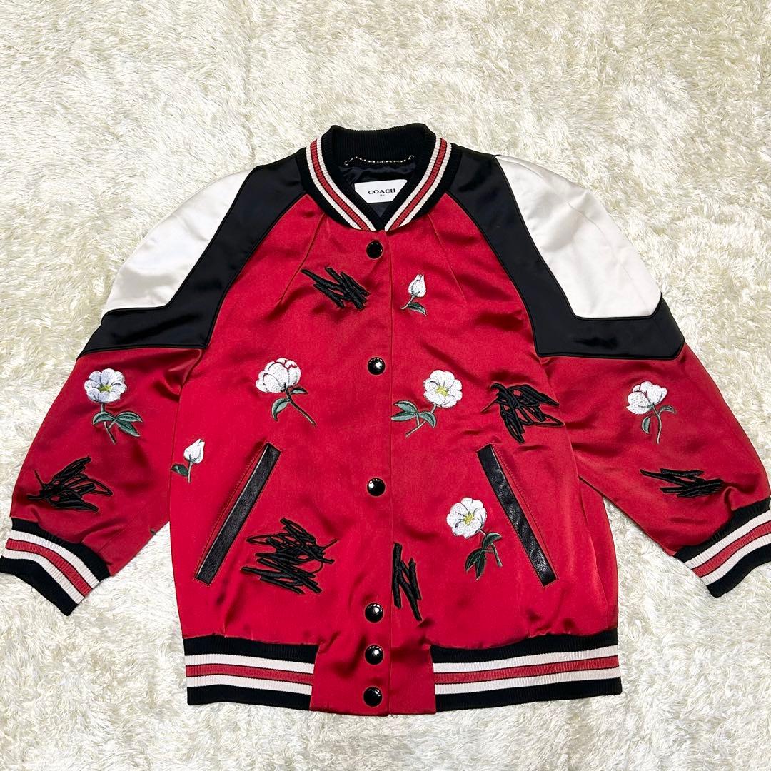 COACH コーチ スカジャン 刺繍 花 ボブキャット 2サイズ 赤