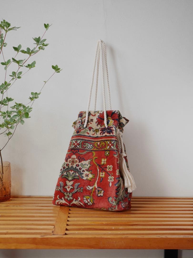 ヴィンテージ柔らかラグリメイク バッグ ロープ持ち手