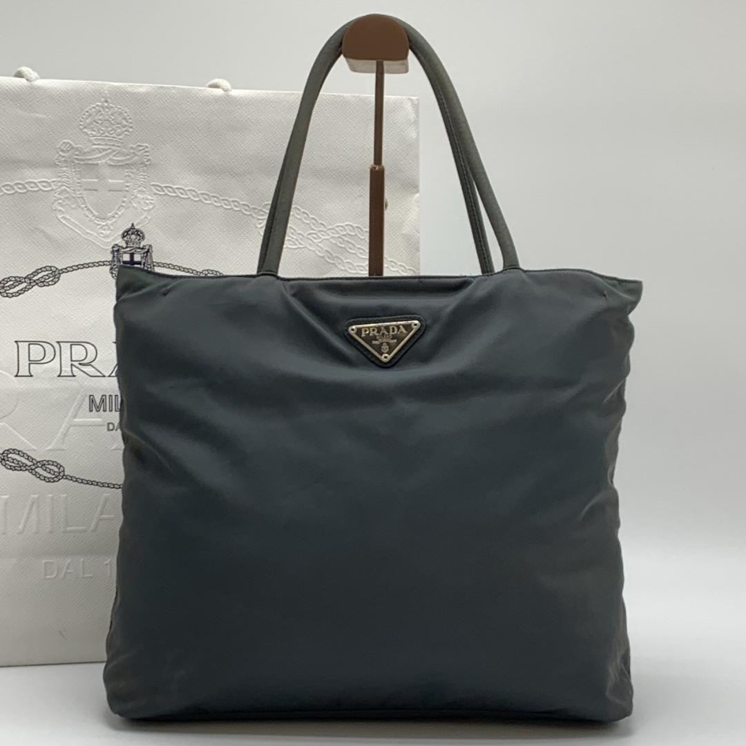 プラダ テスートナイロン トート ハンドバッグ チャコールグレー ブラック 黒