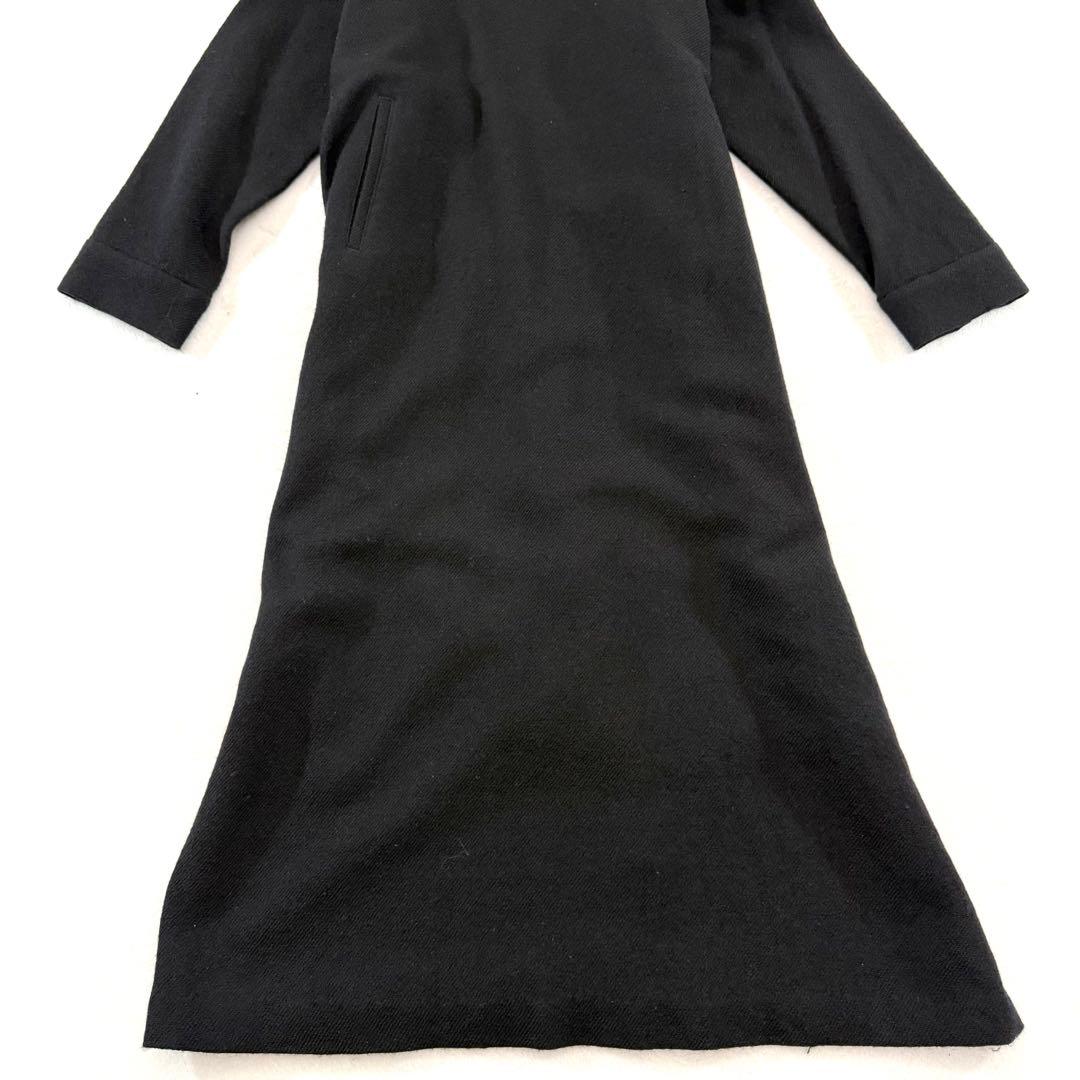 かぐれ kagure ウールサージワイドワンピース 黒 ロング 七分袖