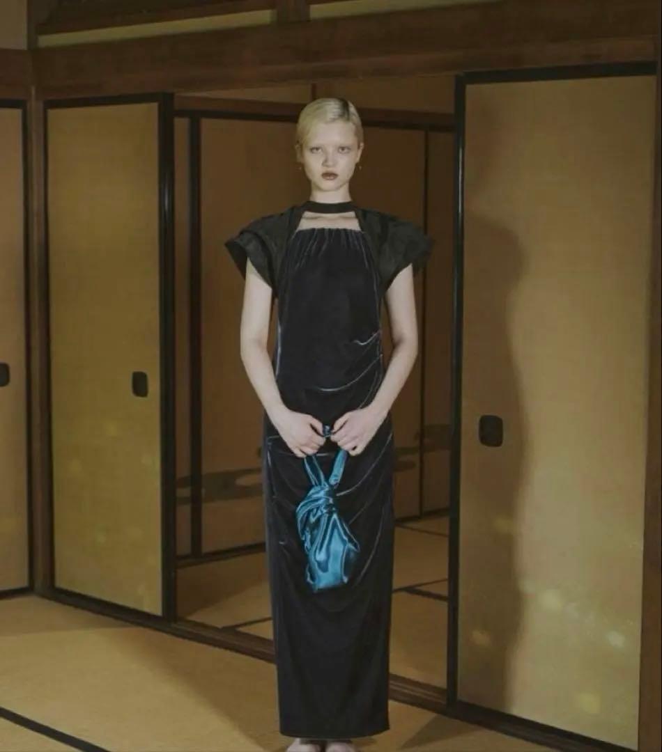 アンドレスド　ドレープベロアドレス　ネイビー オケージョンドレス