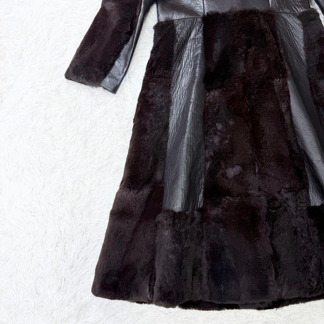 3点まとめ　リアルファー　ロングレザーコート　切り替え　ダークブラウン