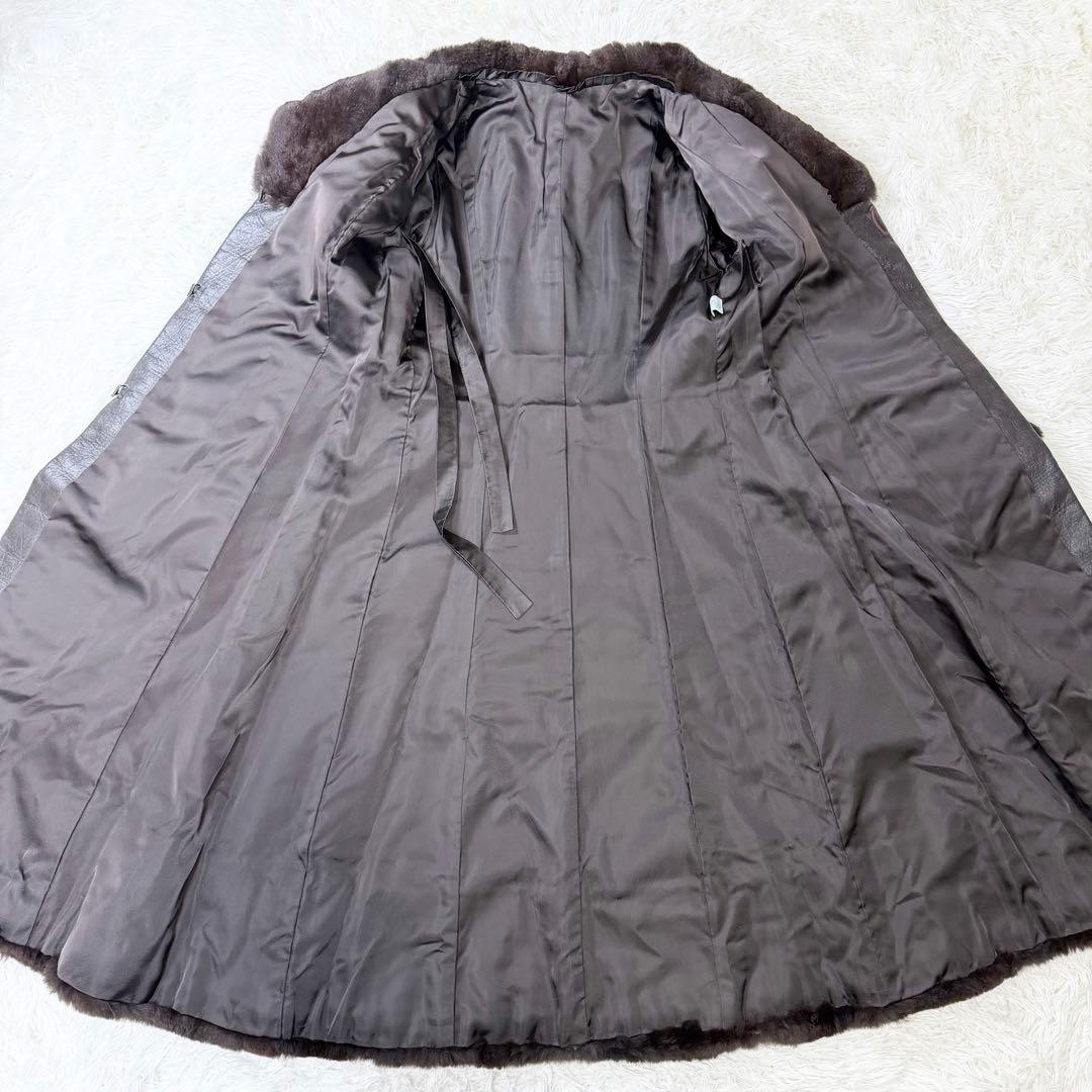 3点まとめ　リアルファー　ロングレザーコート　切り替え　ダークブラウン