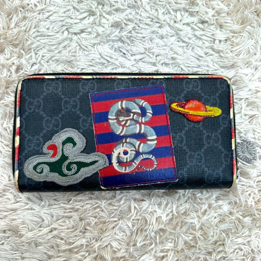 【美品】グッチ 長財布 ラウンドファスナー ブラック スプリーム UFO