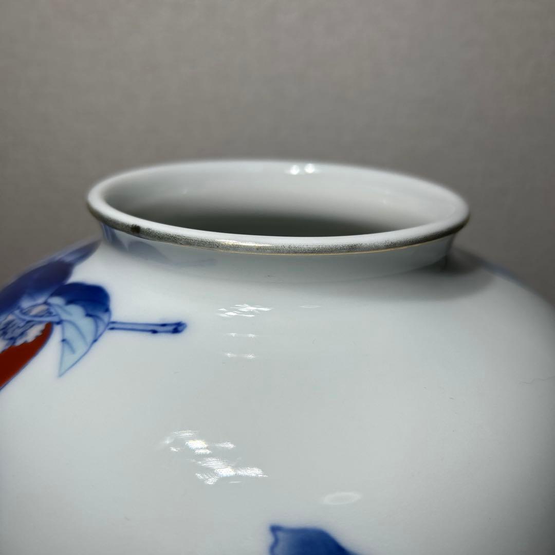 深川製磁　オールド深川　染付色絵柿図 花瓶　花入　宮内庁御用達