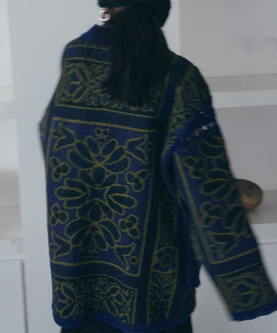 2601039 RUG PATTERN KNIT JACKET ネイビー