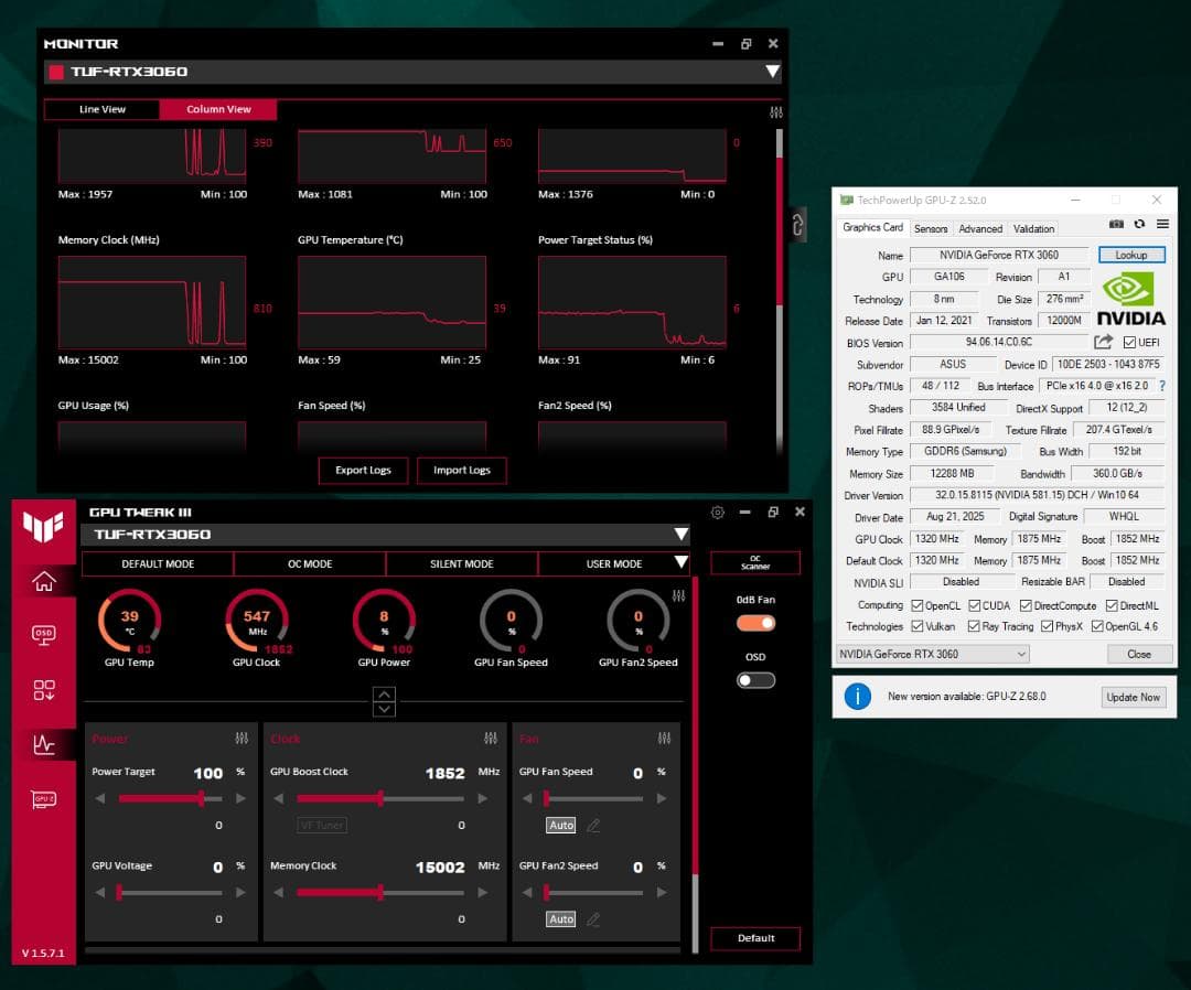 【動作確認済み・訳アリ価格】ASUS TUF RTX3060 O12G