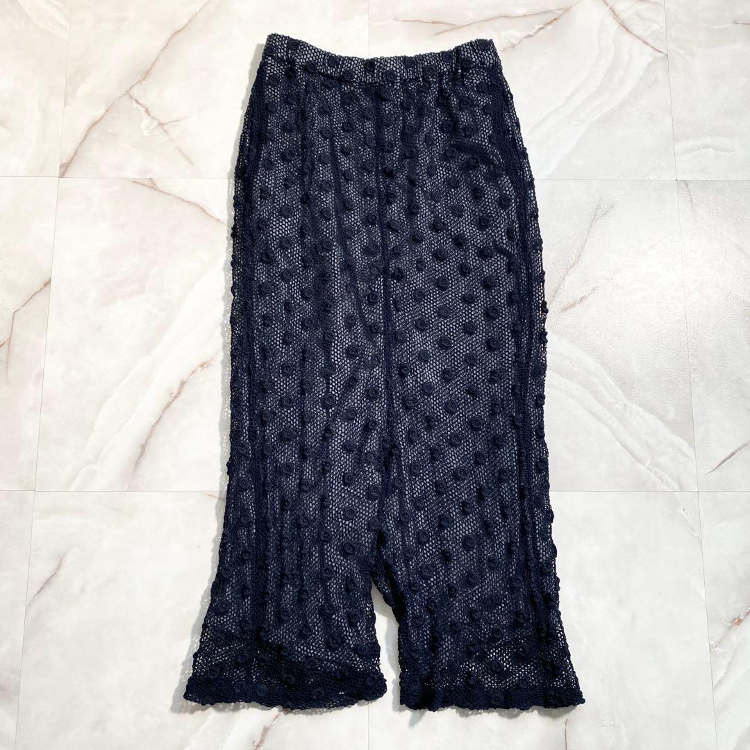 A16559 コムコム 05ss レース 花刺繍 ペンギンパンツ 紺L