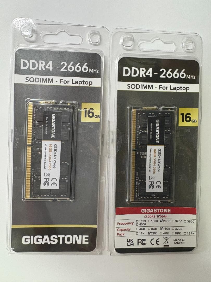 GIGASTONE DDR4-2666 SODIMM 16GB X 2枚