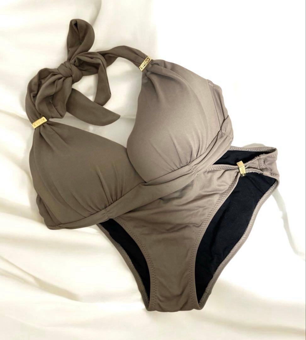 Riberce リベーチェ　無地サッシュホルターネックビキニ　水着　ベージュ