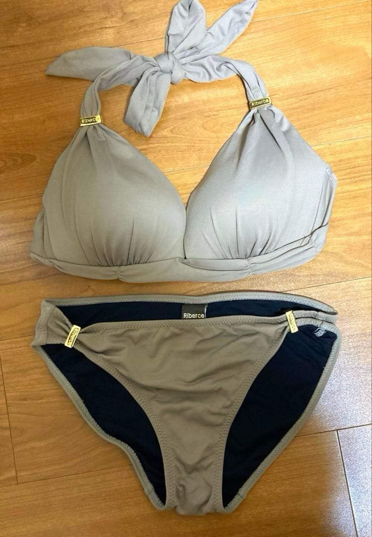 Riberce リベーチェ　無地サッシュホルターネックビキニ　水着　ベージュ