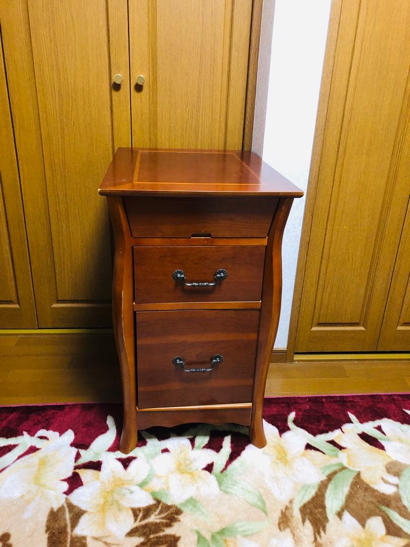 木製キャビネット 2段引き出し 茶色