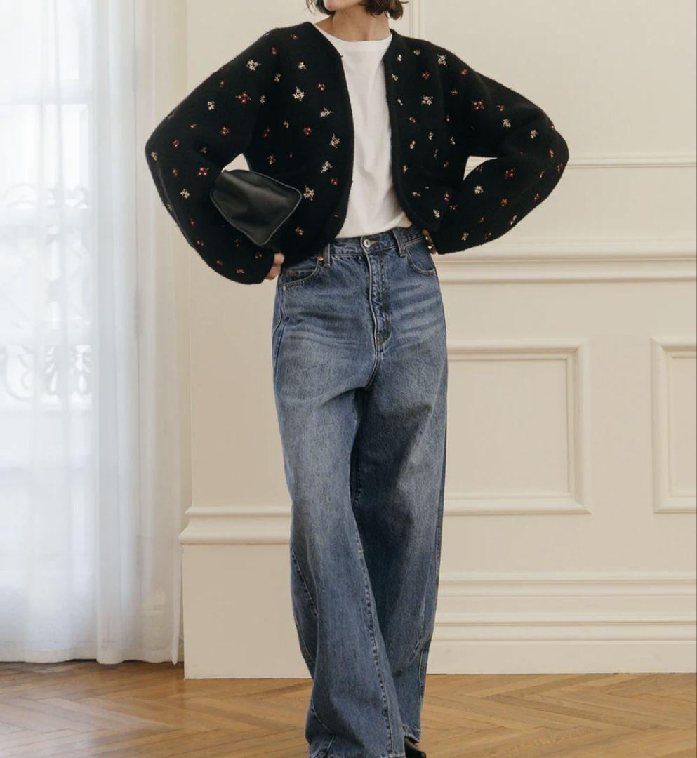 トップス CREDONA /FLOWER EMBROIDERY KNIT JACKET