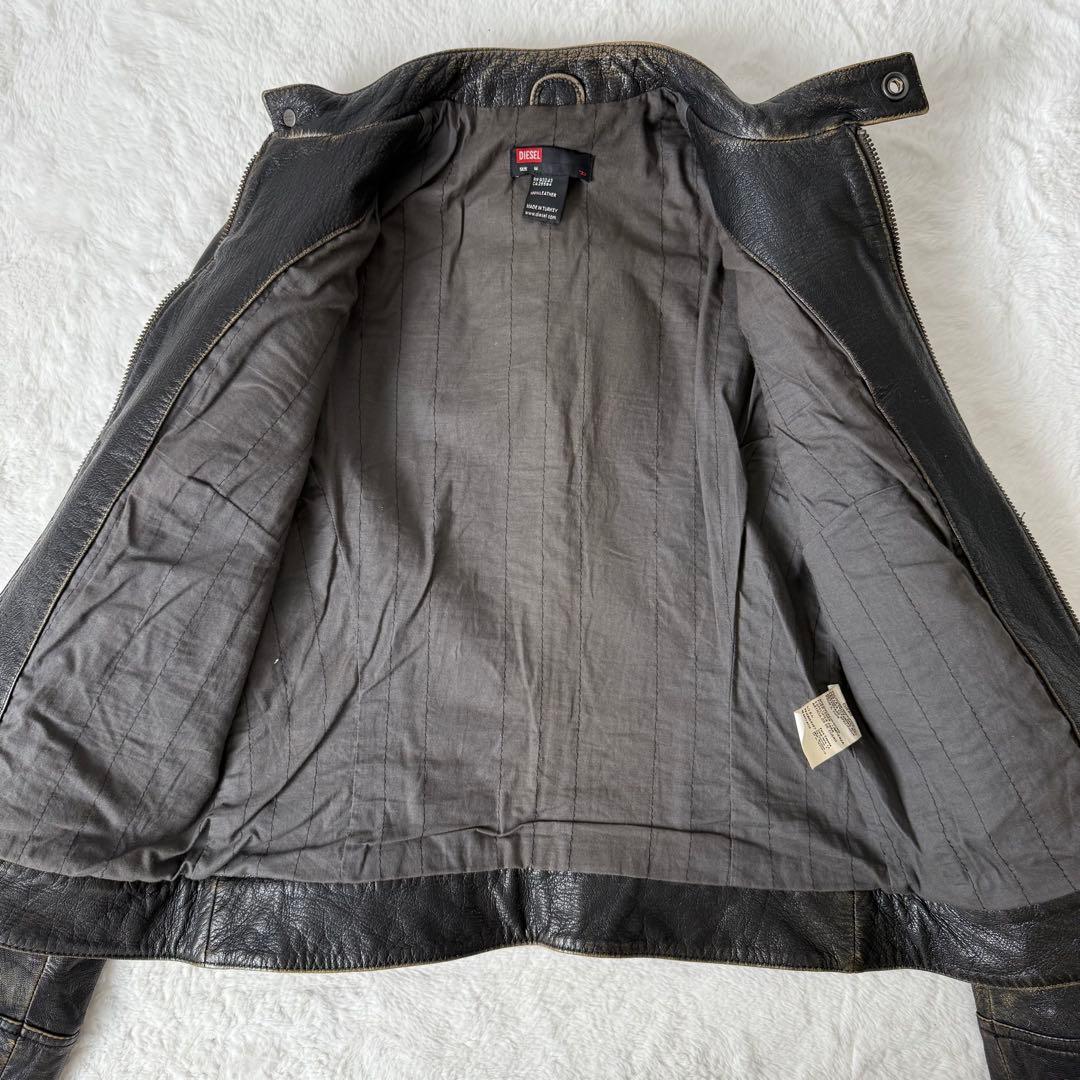 ディーゼル ライダースジャケット M ダメージ加工 ブラック レザージャケット