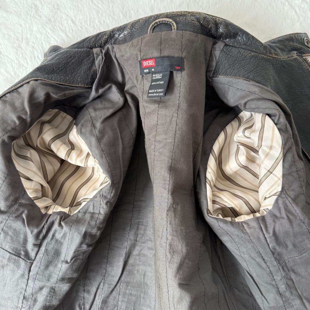 ディーゼル ライダースジャケット M ダメージ加工 ブラック レザージャケット
