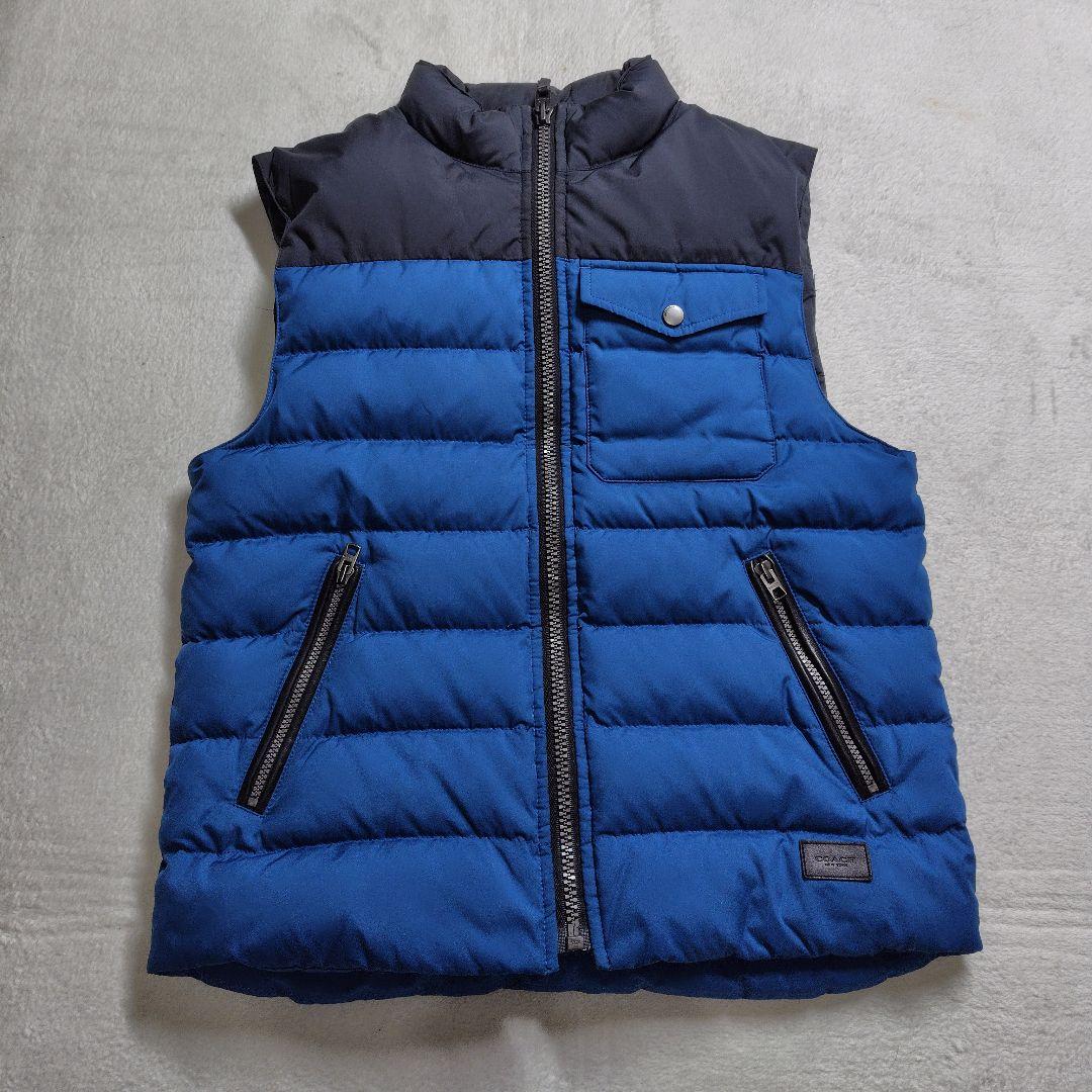 美品　コーチ　ダウンベスト　バイカラー　切り替え　ラムレザー　F86510