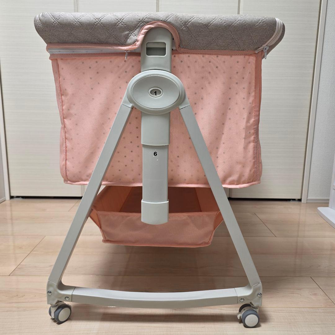 【最終値下げ】ベビーベッド ピンク 新生児 乳児用 高さ6段調節 蚊帳