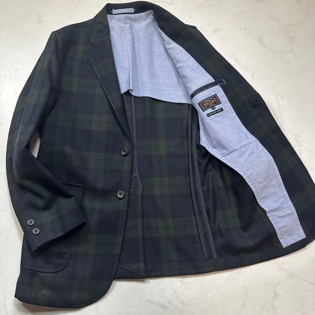 未使用級◎百名品 BEAMS＋ フランネル3ボタンジャケット ブラックウォッチS