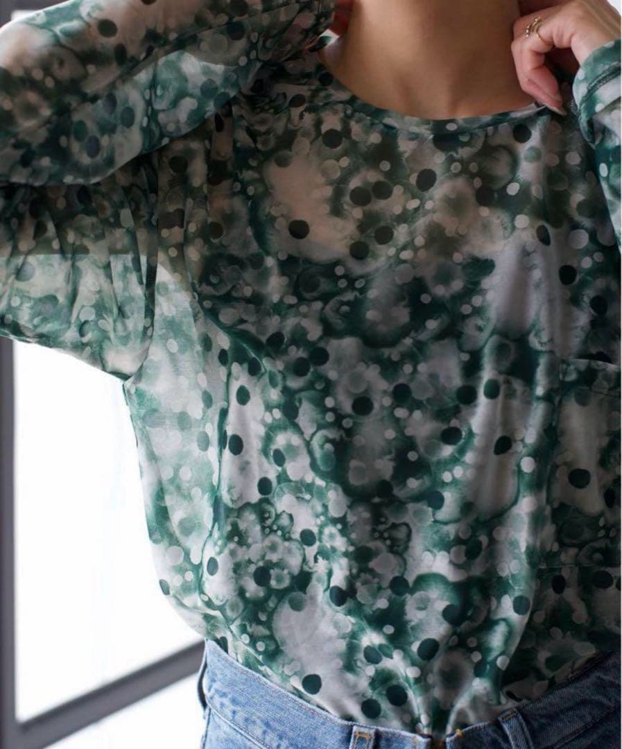 新品・fumie tanaka sheer print long tee シアー
