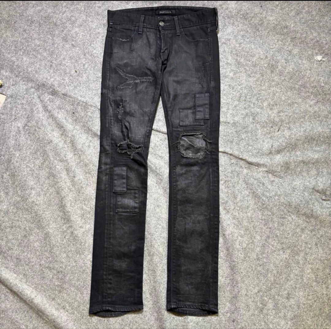 vanquish コーディング　レザー　デニム　ダメージ加工　スキニー　ブラック