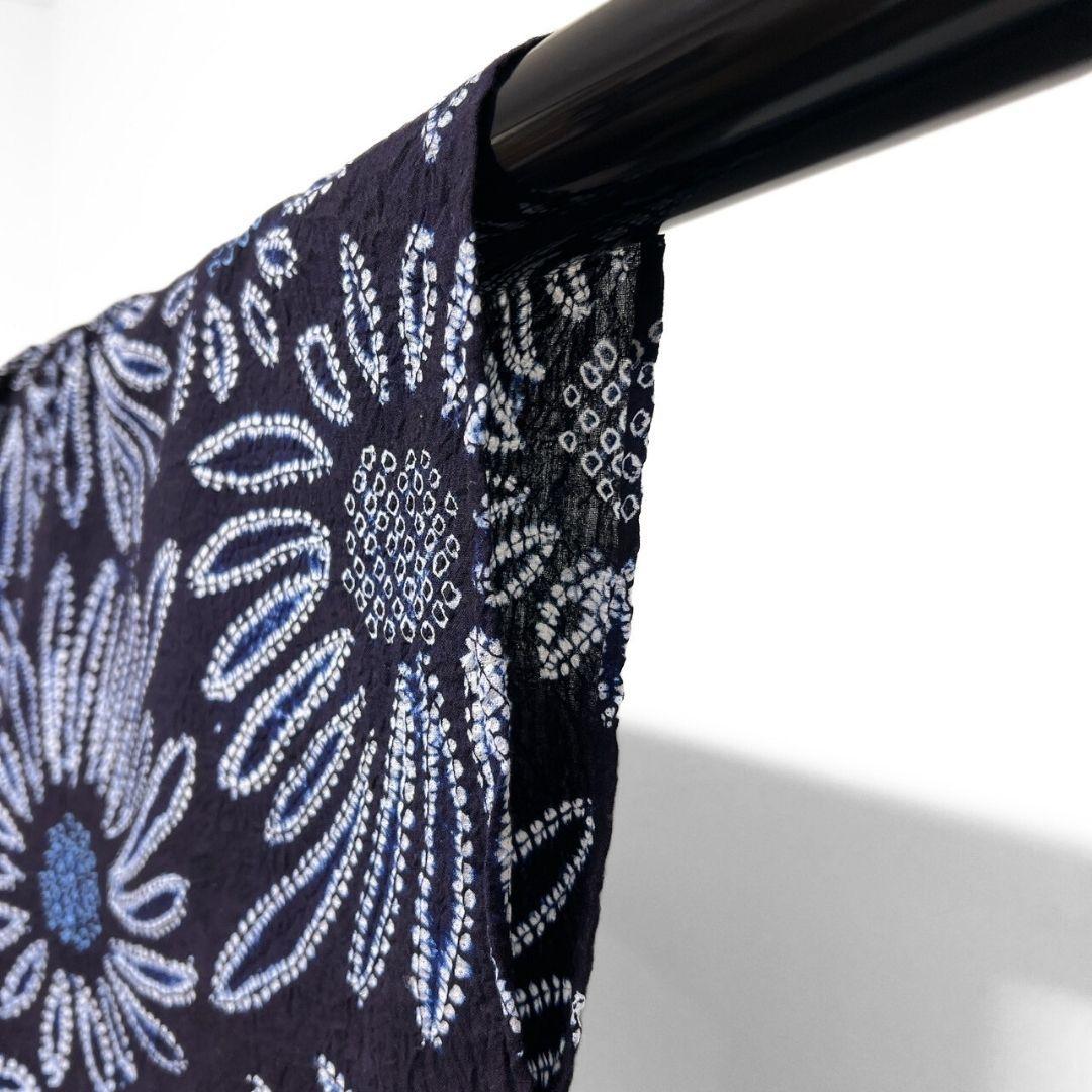 向日葵　花模様　藍染　浴衣　有松鳴海絞り　着物　035a p