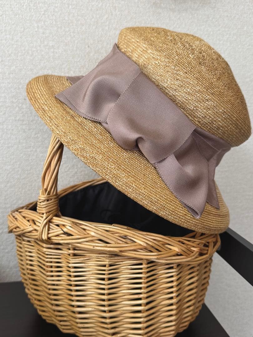 旅行に！COTTAGEの帽子　 麦わら帽子 べージュリボン付き
