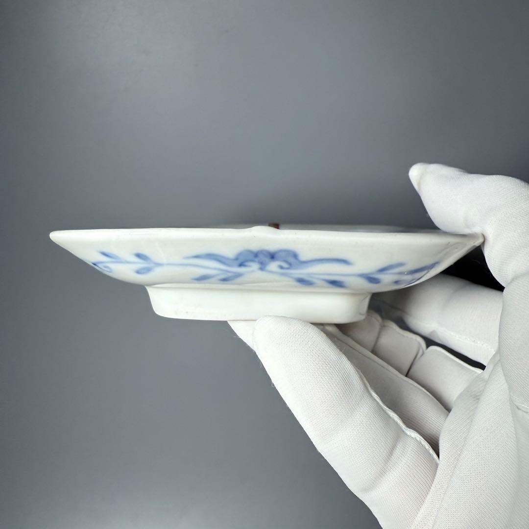 明治時代　有田焼　岩松平吾　色絵軍配形皿　五枚　角岩印　陽刻　珍品　器を楽しむ