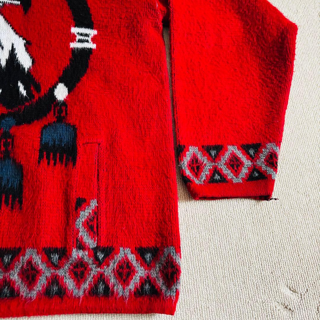 90s ヴィンテージ　エクアドルニット　ジップパーカー　総柄　イーグル　希少　L