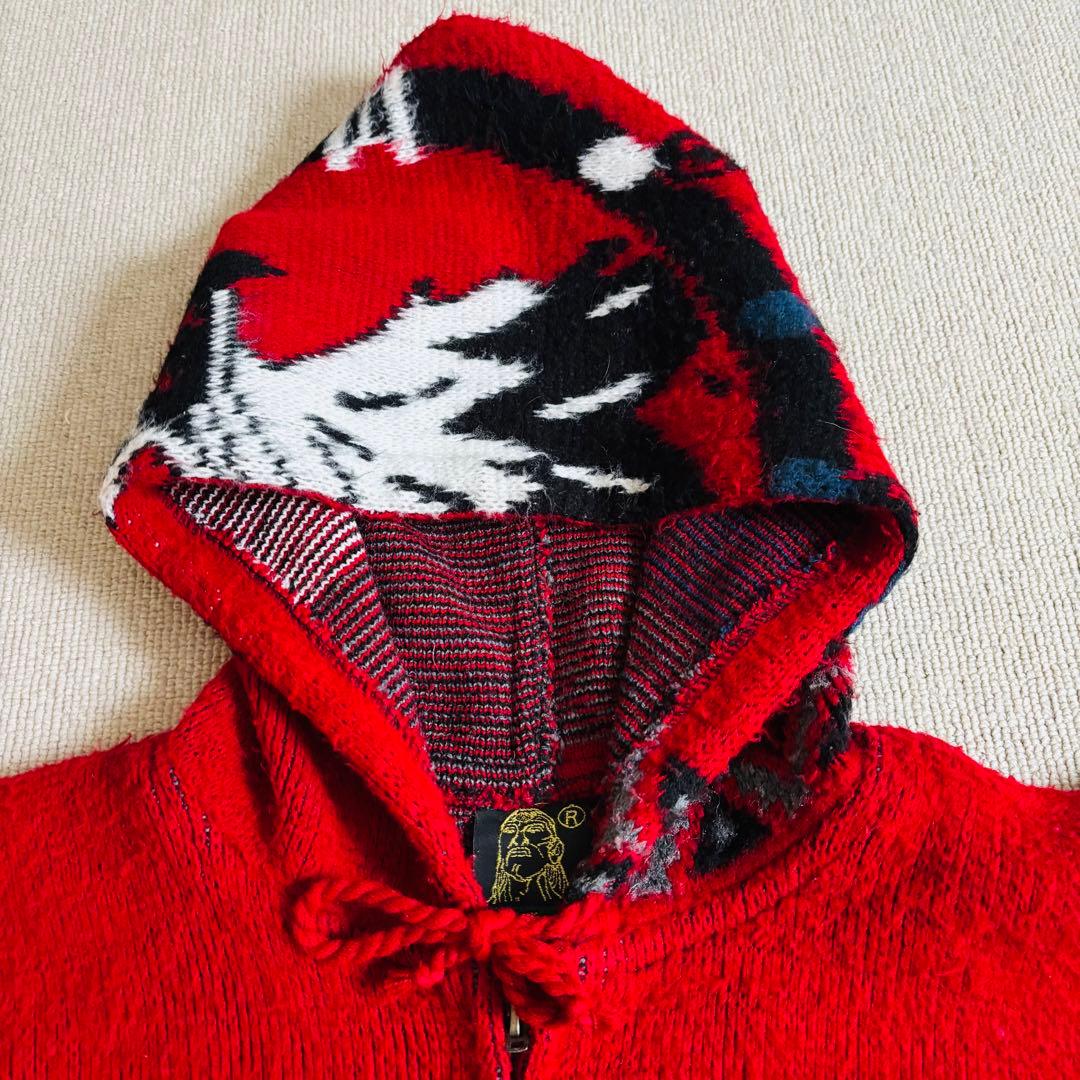 90s ヴィンテージ　エクアドルニット　ジップパーカー　総柄　イーグル　希少　L