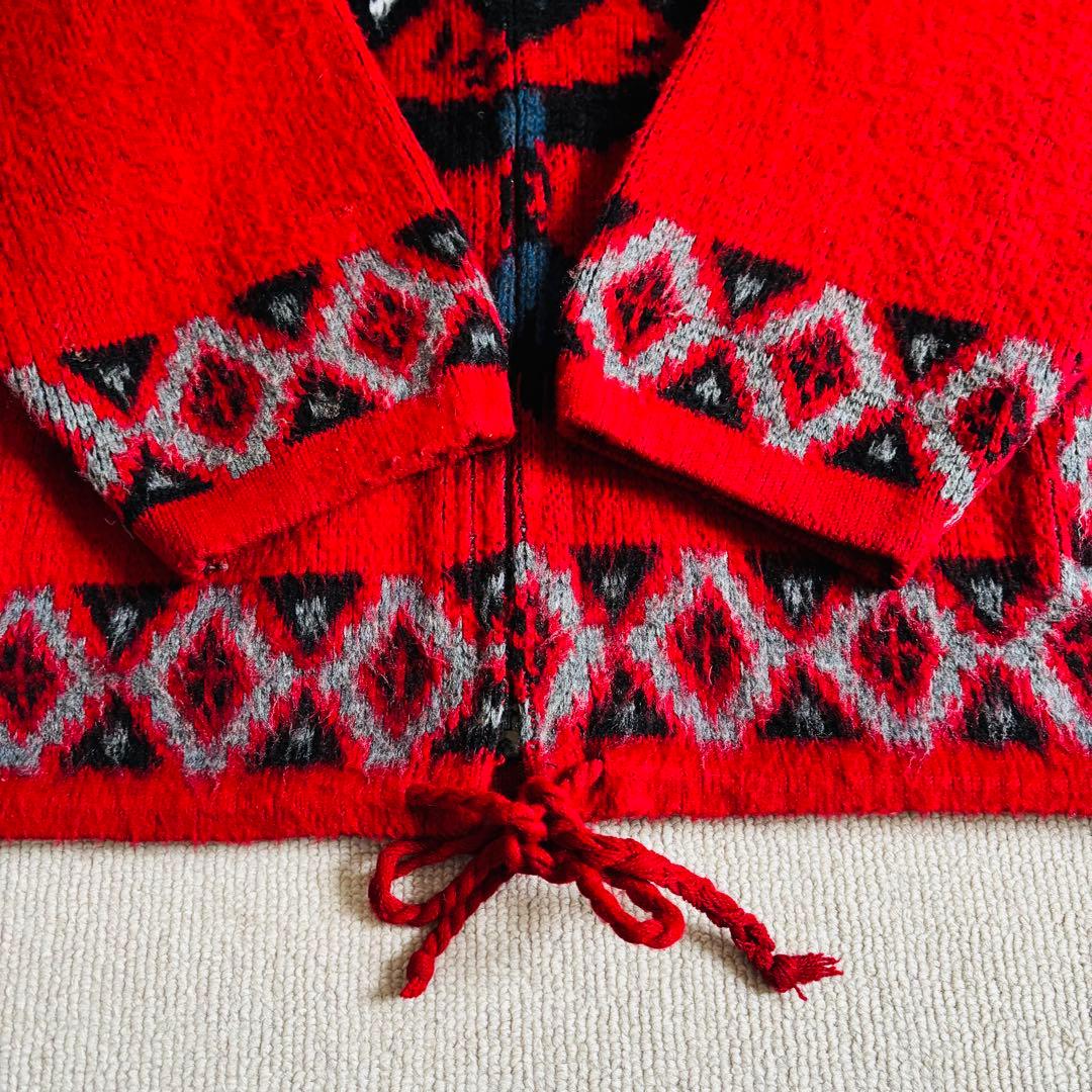 90s ヴィンテージ　エクアドルニット　ジップパーカー　総柄　イーグル　希少　L