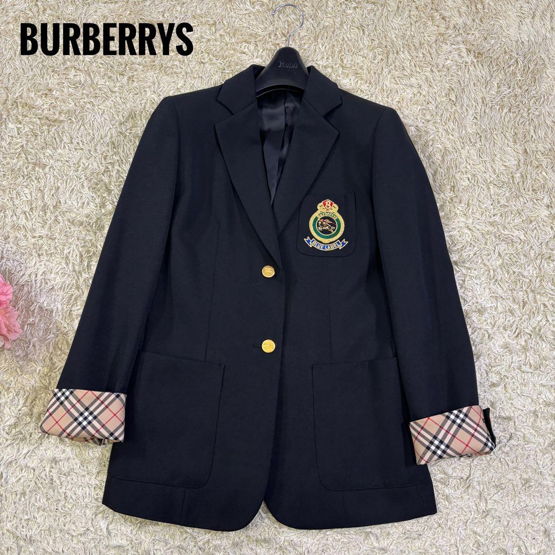 美品　バーバリーズ　ブルーレーベル　ノバチェック　ロゴ刺繍　金ボタン　ブレザー