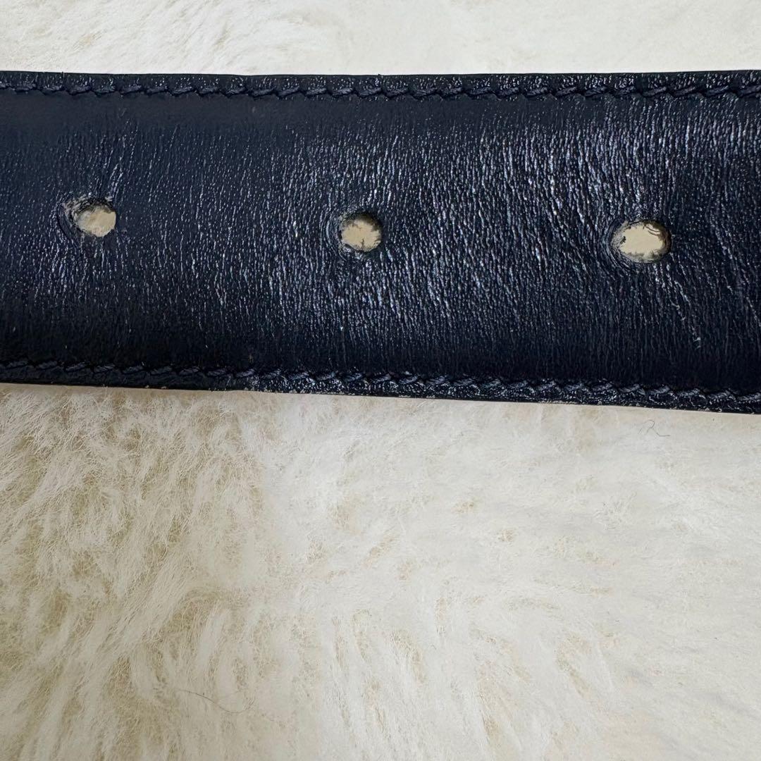 美品　グッチ　ベルト　インターロッキング　GG ネイビー　レザー　本革