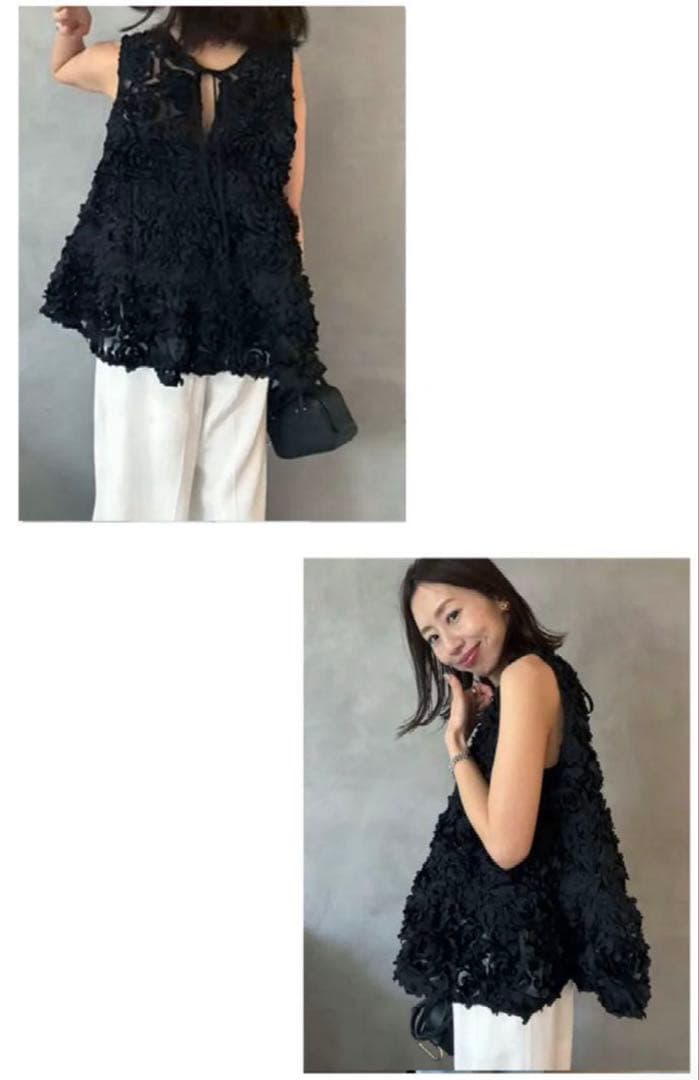 TORRAZZODONNA　shikina　フローラルシアーフレアトップス　黒