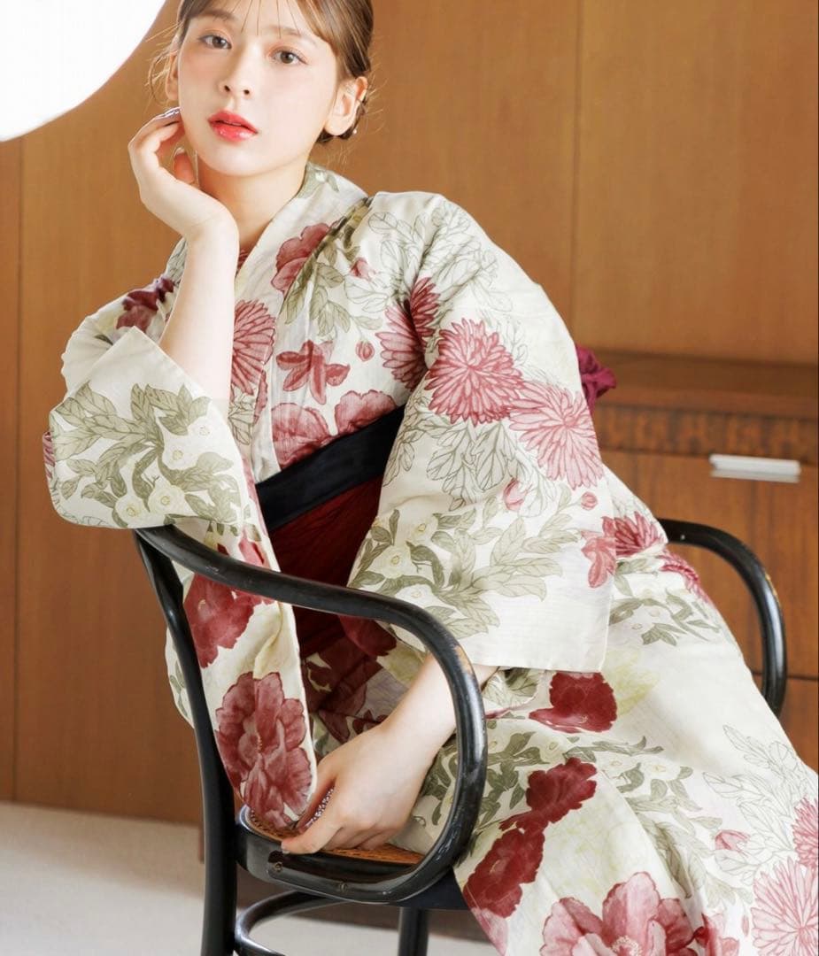 美品！Dita 浴衣セット 夏の牡丹重ね 花柄 しわ兵児帯 2025年