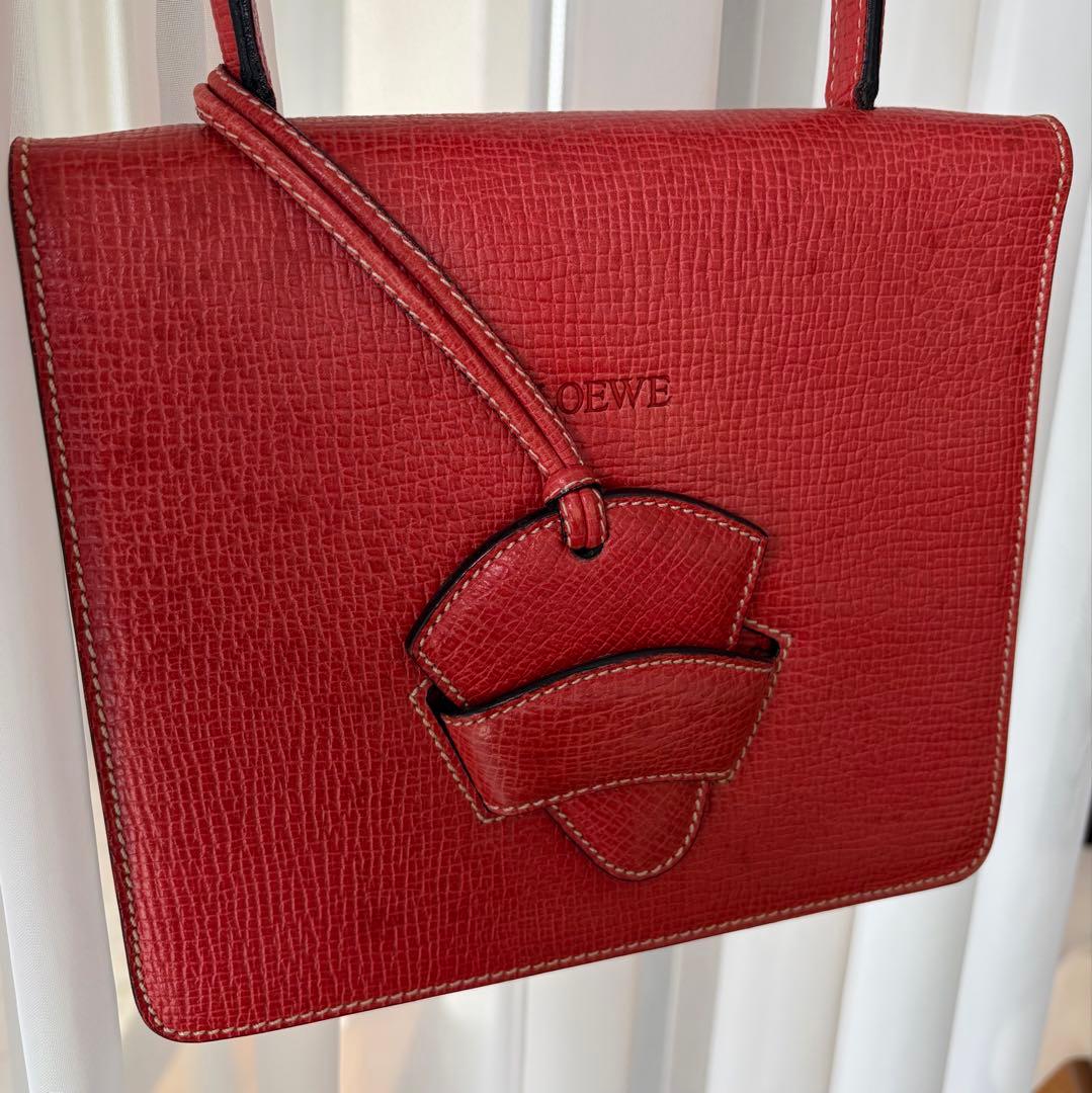 (*)様 LOEWE バルセロナ レッド スクエアハンドバッグ