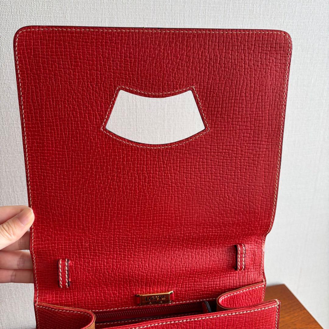 (*)様 LOEWE バルセロナ レッド スクエアハンドバッグ