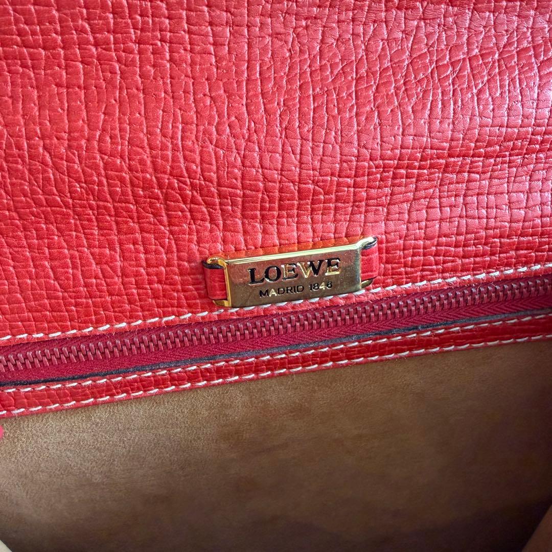 (*)様 LOEWE バルセロナ レッド スクエアハンドバッグ