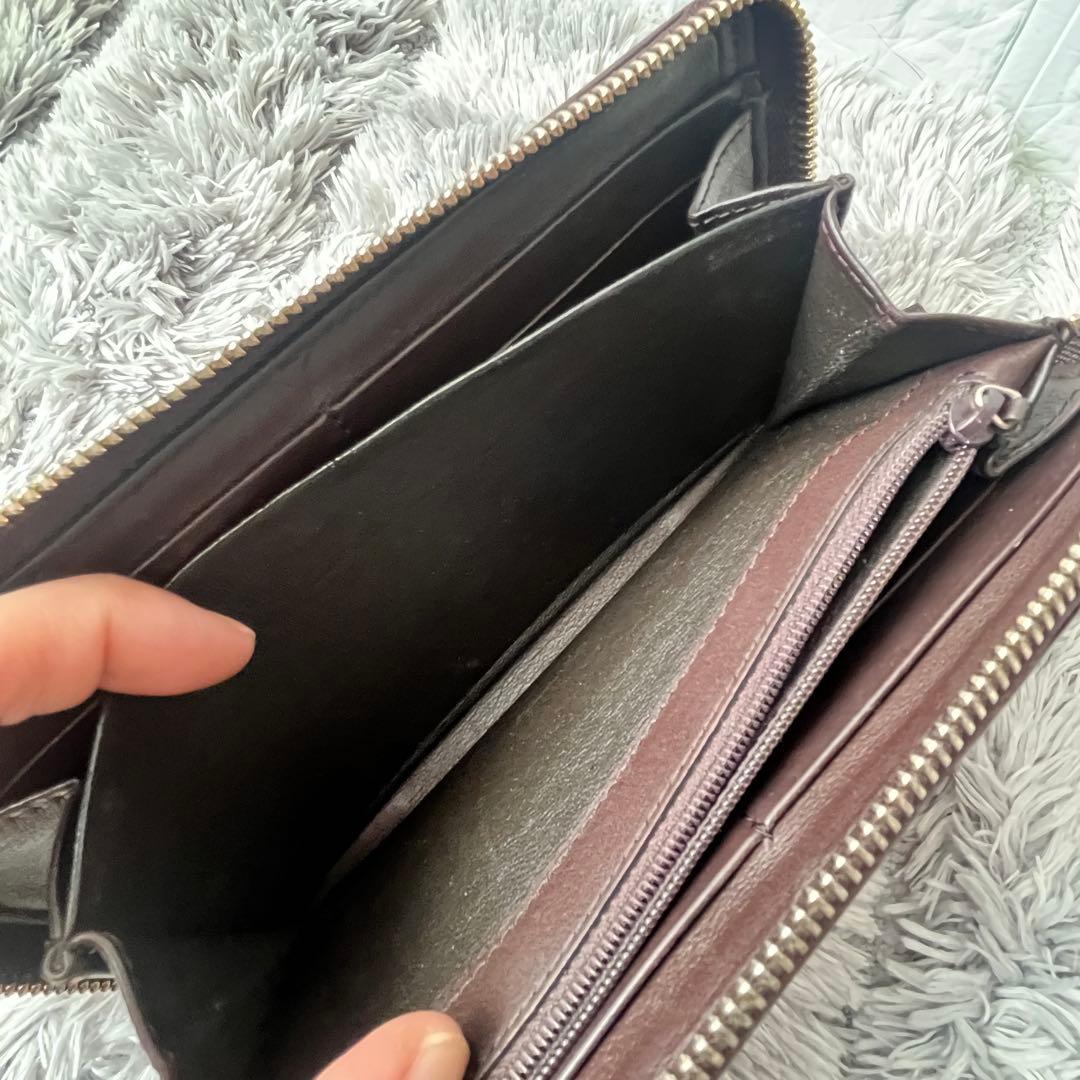美品✨GUCCI ラウンドファスナー　シマ　リボン　ブラウン　長財布　レディース