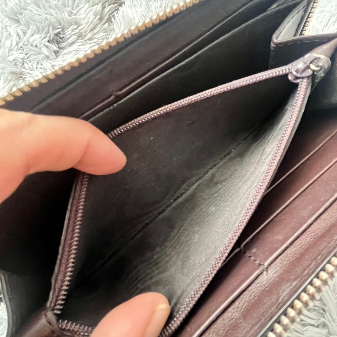 美品✨GUCCI ラウンドファスナー　シマ　リボン　ブラウン　長財布　レディース