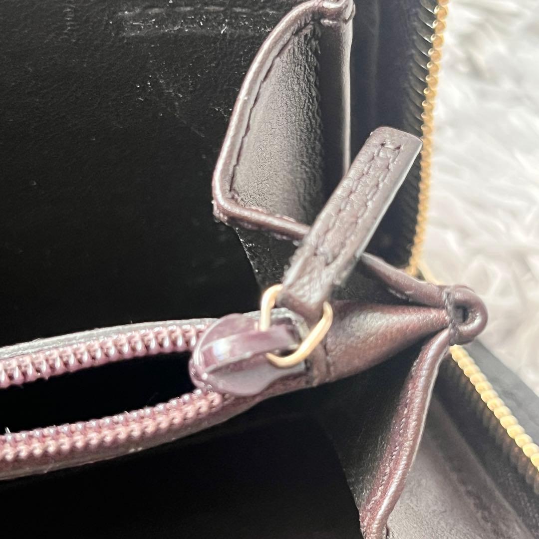 美品✨GUCCI ラウンドファスナー　シマ　リボン　ブラウン　長財布　レディース