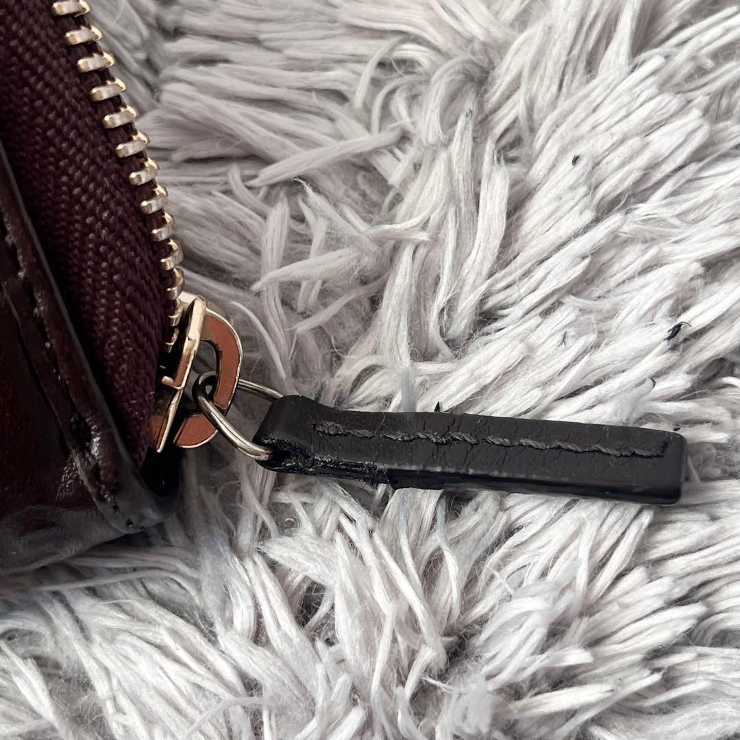 美品✨GUCCI ラウンドファスナー　シマ　リボン　ブラウン　長財布　レディース